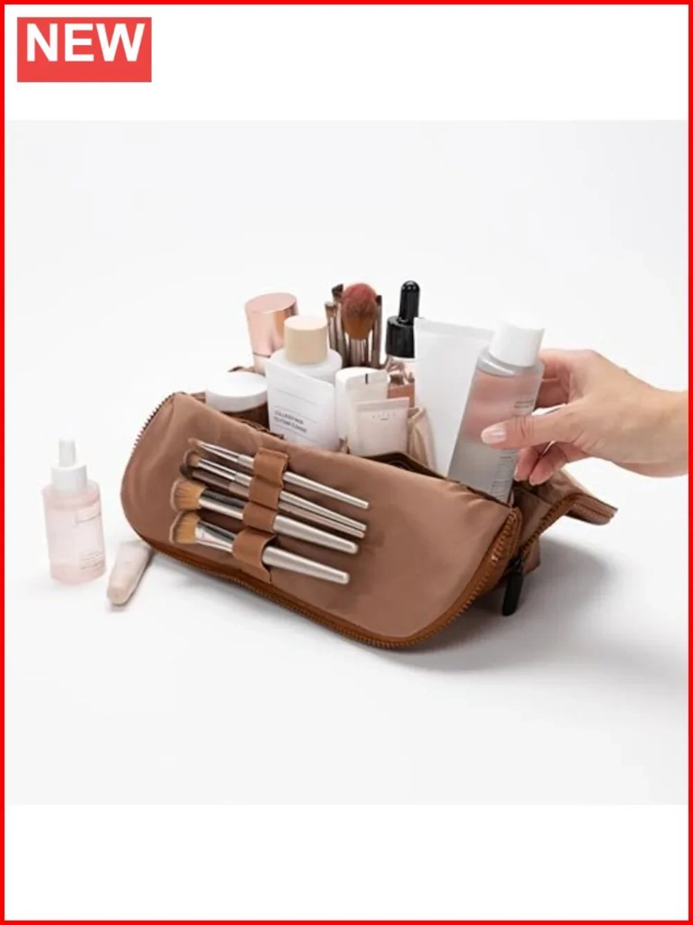 Waterproof Vegan Faux Leather Upright Makeup Bag 23-Pocket Travel Organizer
